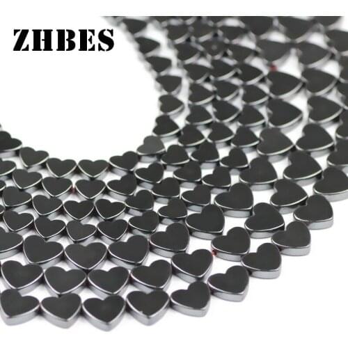 ZHBES 6/8mm Natural Stone Heart Shape Black Hematite Love Heart Spacers Loose Beads For Jewelry Making DIY Bracelets Findings