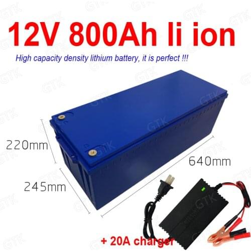 GTK Waterproof li ion 12V 800AH lithium ion battery with BMS for golf cart backup power Solar energy storage MPPT + 20A Charger