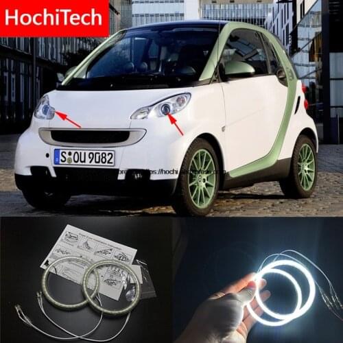 HochiTech for Smart Fortwo W451 Mk2 2008-2014 Ultra bright SMD white LED angel eyes 2600LM 12V halo ring kit daytime light DRL