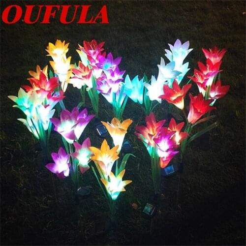 Hongcui Solar Lawn Lamps Lily Flower Artificial Flower Garden Lamp Decorative Lamp