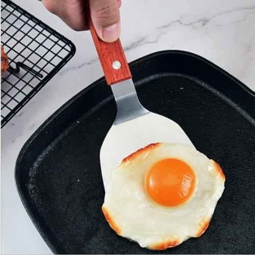 Wooden handle stainless steel oblique shovel potato knife steak spatula salad spatula pizza cake barbecue tool