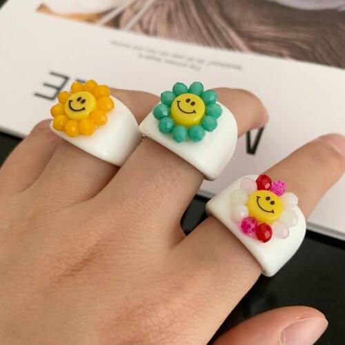 Best Lady New Summer Korean Cute Smile Eyes Rings for Women Kids Jewelry Romantic Beads Engagement Finger Rings Gifts Wholesale