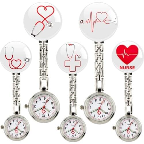 Cute cartoon nurse doctor Stethoscope heart alloy Glass Cabochon pocket watches fashion clip hospital medical gift watches