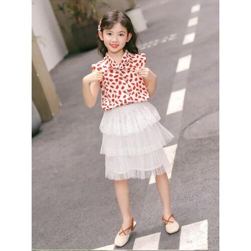Fashion influx girl dress two-piece summer dress new style young girl fashion childrens half-length cake gauze suit