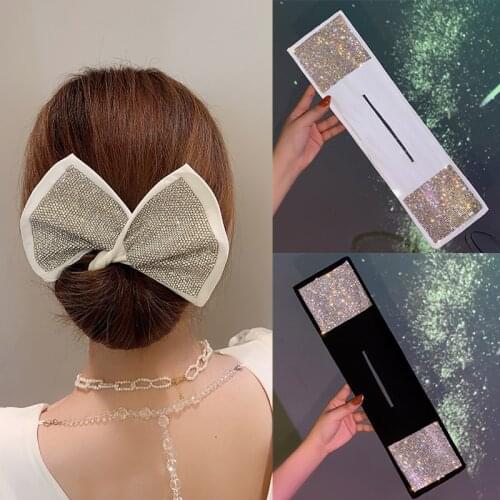 Fashion Women Girls Rhinestone Knotted Deft Bun Hair Bands Rope Headband Bow Hair Clip Hair Making Tool Hair Accessories