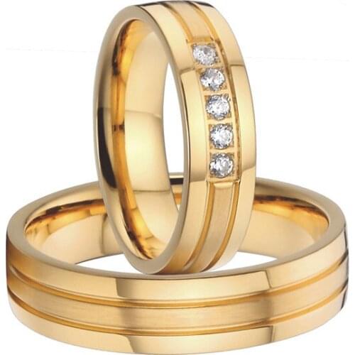 2015 classic new design titanium steel wedding bands promise anniversary rings sets for men and women gold color alliances