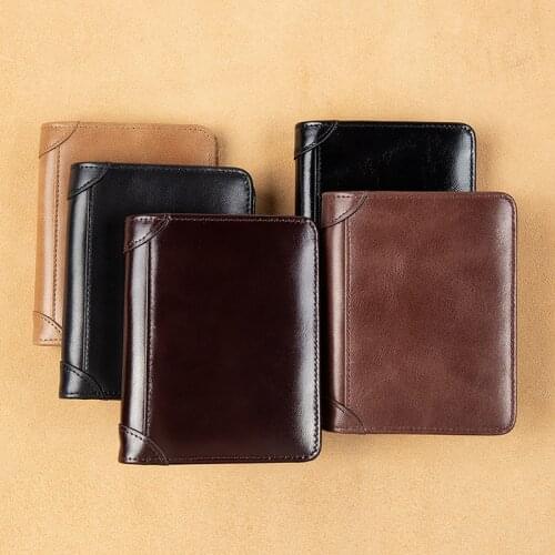Mens leather wallet ultra-thin anti-theft brush vertical style 2021 new card bag mens leather wallet