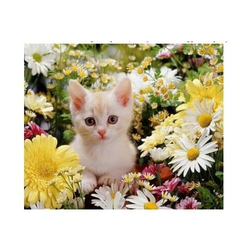 Diy Diamond Painting Cream - LITTLE Kitten CAT FLOWERS Painting Resinstone Square Full Diamond Painting Sets Unfinish