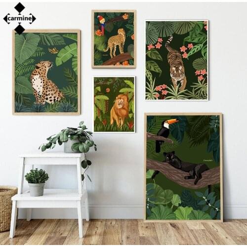 Jungle Wall Art Canvas Painting Lion Tiger Posters and Print Nordic Style Printing Picture Cheetah Leopard Painting Family Decor