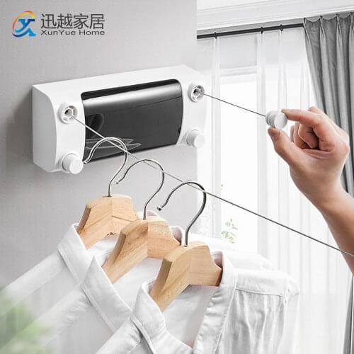 Punch-free Invisible Clothesline Retractable Double-line Stainless Steel Wire Rope Hotel Indoor Shrink Bathroom Drying Rack