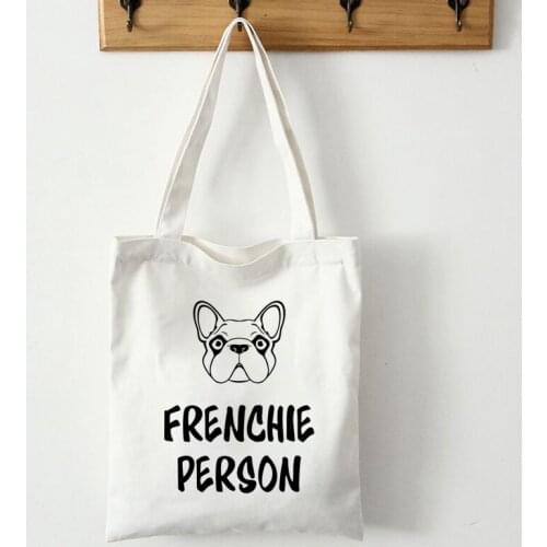 New French Bulldog Print Reusable Shopping Tote Canvas Women Shoulder Bag Shopper Students Teacher Book Travel Storage Bags