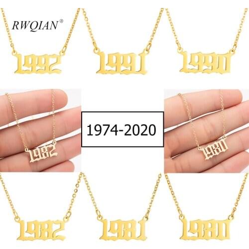 Personalized Year Necklace Birth Years Gold Pendant Choker for Women Men Stainless Steel Number Custom Necklace Birthday Jewelry