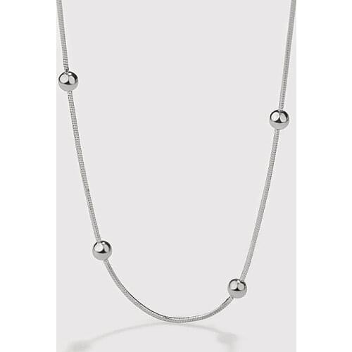 18K Gold 100% Authentic 925 Sterling silver Beads Snakebone Chain necklace Station statement C-A702A