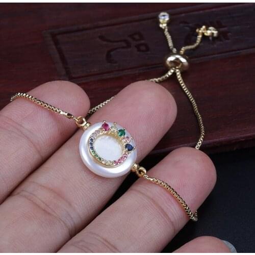 Rainbow Mix Cz Micro Paved Tiny crown Charm Round Coin Pearl Connector Charm Gold Dainty Link Bracelet For Woman Jewelry Gift