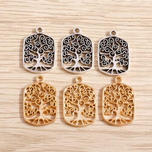 20pcs 14*22mm 2 Colors Hollow Life Tree Charms for Making Pendants Necklace Earrings DIY Handmade Jewelry Crafts Accessories