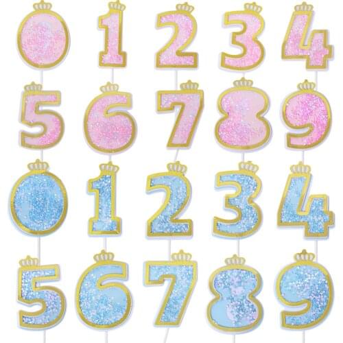 Blue Pink Digital Sequin Cake Topper For Boys And Girls Birthday Party Decoration Baby Shower Gift Birthday Card Supplies