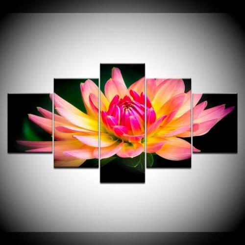 Modern Canvas HD Printed Poster Framework Bedroom Decor 5 Pieces Red Lotus Paintings Modular Wall Art Abstract Flower Pictures