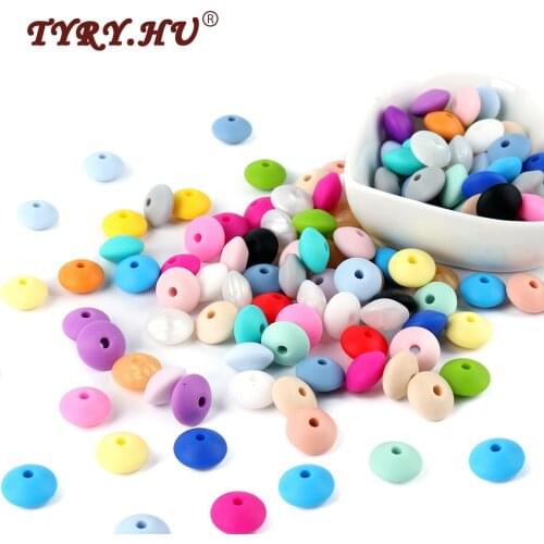 TYRY.HU BPA Free 100Pcs 12mm Silicone Lentil Beads For Pacifier Chain Making Baby Teething Abacus Beads Natural Baby Teethers