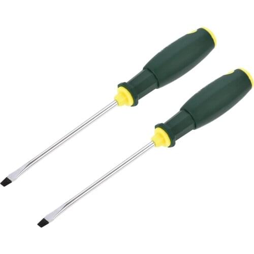 Uxcell 2 Pcs 6mm Slotted Magnetic Screwdriver 6" Round Shaft Non Slip Green+Yellow Handle for DIY Hand-Making, Automotive