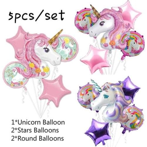 Unicorn Balloons Foil 5pcs/lot Ballons Birthday Party Decorations Air Inflatable Kids Birthday Wedding Unicorn Party Supplies