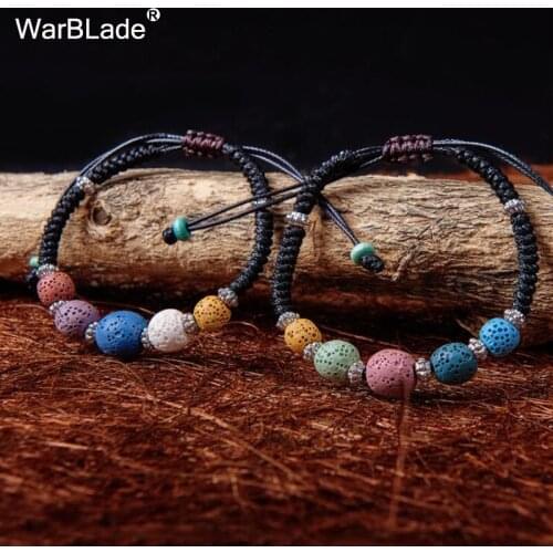 WarBLade Fashion Colorful Natural Stone Lava Beads Bracelets Lava Diffuser Leather Bracelet Charms Wristband For Women Jewelry