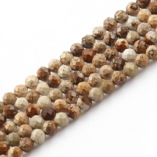 Natural Stone Faceted Picture Jasper Round Loose Spacer Beads for Diy Bracelet Necklace Jewelry Making Wholesale 2 3 4mm 15