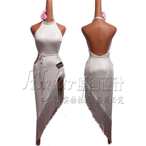 New Latin dance skirt competition skirt performance Skirt Adult custom childrens white tassel backless sexy dance skirt