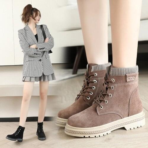 Women Ankle Boots 2020 New Fashion Warm Thick Sole Casual Lace Up Shoes Winter Platform Boots Women