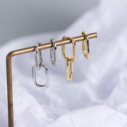 Prevent allergy 925 Sterling Silver Ear Hoops Double Rectangle Earrings For Women Party Dangling Jewelry Accessories Pendientes