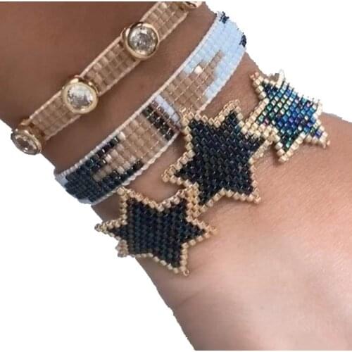 BLUESTAR Miyuki black Heart bangle set Boho Chic Women Eye Bracelet Set Star Jewelry 2020 Tassel Handmade Bracelet set