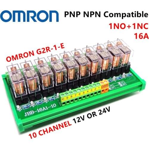 10 Channel OMRON Module RELAY PLC 10 ways Relay Module 1NO 1NC Relay SPDT Module G2R-1-E 12V 24V 16A PNP NPN DIN Rail Mount