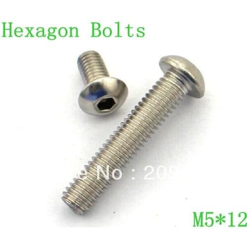 100pcs Metric Thread M5* 12mm Stainless Steel inside Round Hexagon Bolts Screws