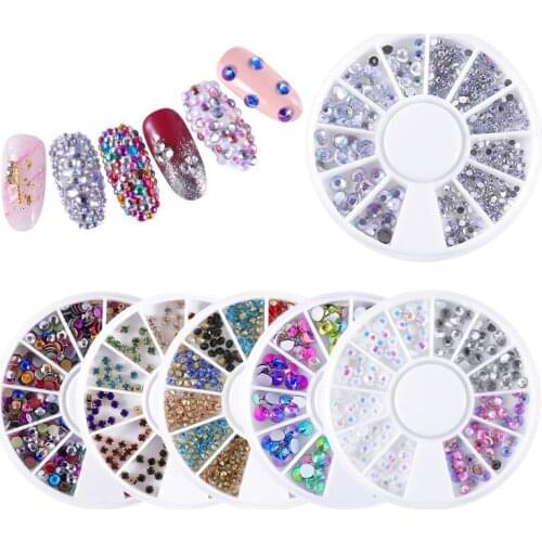 12 Grid Colorful Crystal Rhinestone Diamond Gem Nail Art Decoration Acrylic Nail Shiny Glass Mixed 3D Nail Art Ornament