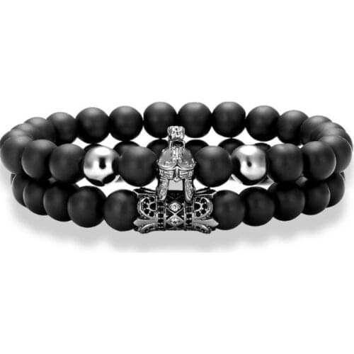 2pcs/lot 8mm warrior helmet ball crown gold silver copper cz zircon cubic zirconia beads bohemian Bracelet Stone Bangles 3v3d