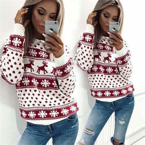 2020 Women Fall Winter Christmas Casual Sweater Ladies Knitted Sweaters Women Sweater Snowflake Elk Print Pullover Xams Arrivals