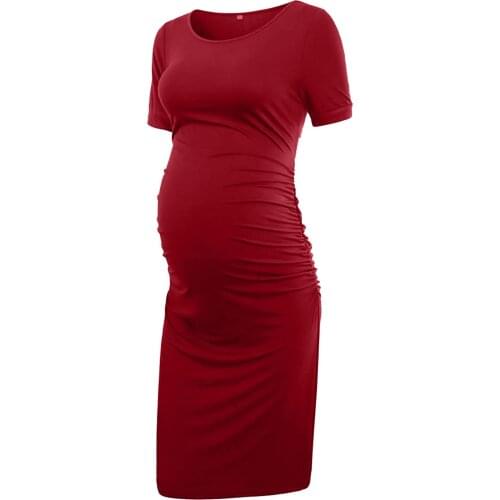 4# Solid Color Dresses Clothes For Pregnant Women Ruched Maternity Dress Mama Short Sleeve Wrap Dresses Одежда Для Беременных