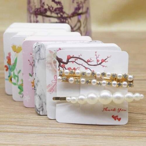 6x6cm 50pcs square shape white /brown hair card jewelry package hair clip card black blank paper hairclaw oranments display card