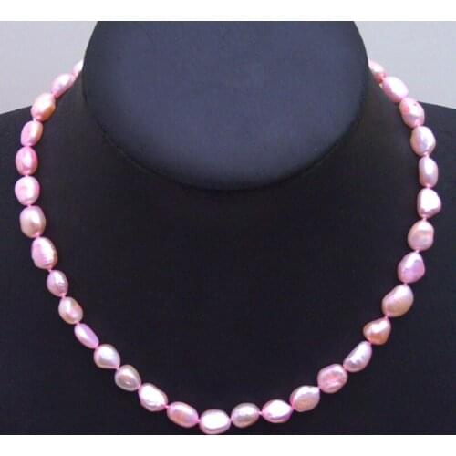 Big 7-9mm Bright Pink BAROQUE Natural Freshwater PEARL 17" Necklace-nec5893 Wholesale/retail Free shipping