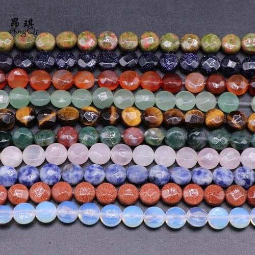 8x8mm Natural Stone Faceted Flat Agates Crystal Round Loose Spacer Beads For Jewelry Making DIY Bracelet Accessories 20cm Strand