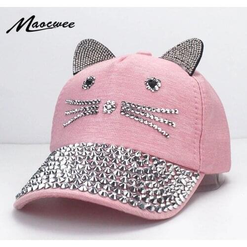Baby Rhinestone Baseball Cap With Cute Ears Snapback Hip-hop Hat Baby Boy Girl Sun Hats Adjustable Diamond Embroidery Visor Caps