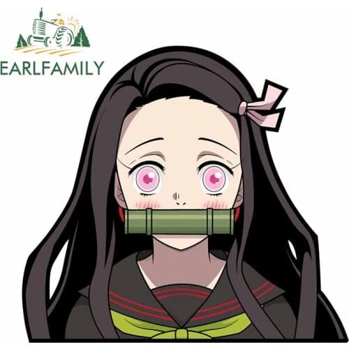 EARLFAMILY 13cm x 11.8cm for Nezuko Peeker Car Stickers Anime Vinyl Car Wrap Scratch-proof Custom Printing Waterproof Decal