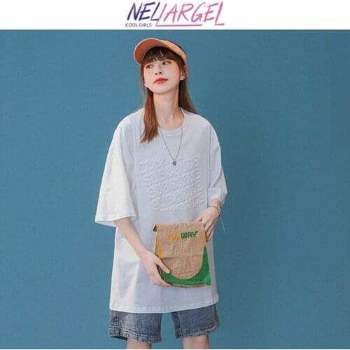 NELLARGEL Women Solid 3 Colors Oversized Harajuku T Shirts 2021 Summer Y2k Vintage Cotton T-shirts Girl Streetwear T-shirts 2XL