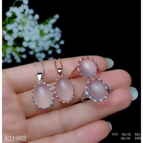 KJJEAXCMY exquisite jewelry 925 sterling silver inlaid natural hibiscus stone powder crystal female ring necklace pendant set su