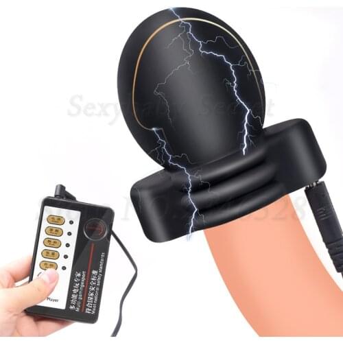Electric Shock Penis Rings for Male Masturbator Electro Glans Delay Lasting Trainer Massager Adult Sex Toys For Men