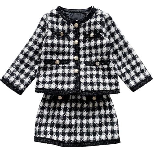 2021 Spring Autumn New Arrival Girls Fashion 2 Pieces Suit Coat+skirt Kids Sets Girls Clothes