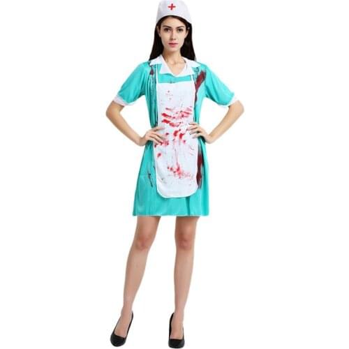 Halloween Costumes White Nurse Dress Zombie Cosplay Fancy Female Nurses Costumes Spooky Blood Splatter Surgeon cosplay