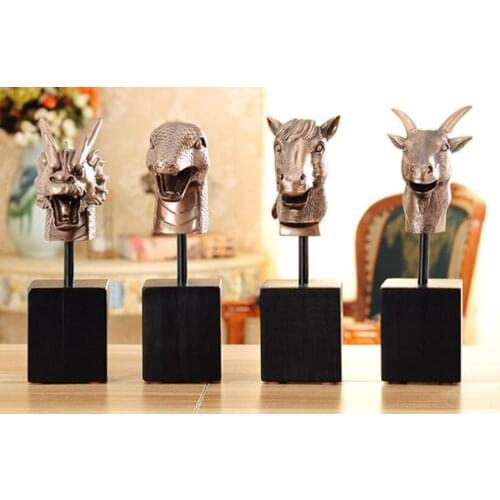 Horse sheep monkey chicken dog pig handicraft Simulation bronze animal head ornament Creative wedding gift for home model table
