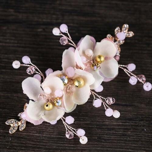 Fashion Hair Clips Bride For Women Simple Pink Flower Crystal Alloy Hairpins Elegant Wedding Bridal Jewelry Hair Accessories