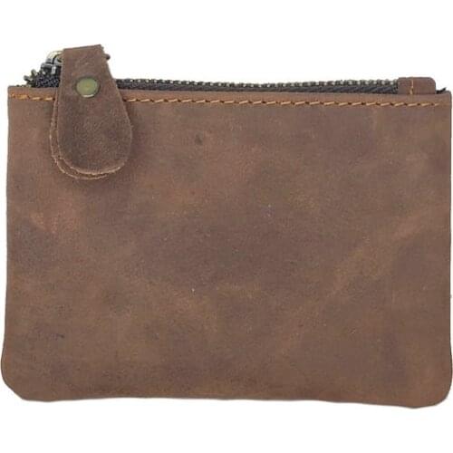 Crazy Horse Soft Leather Coin Purse Men Keychain Wallet Women Small Pouch Vintage Chinese Style Emboss Cute Money Bag For Girls