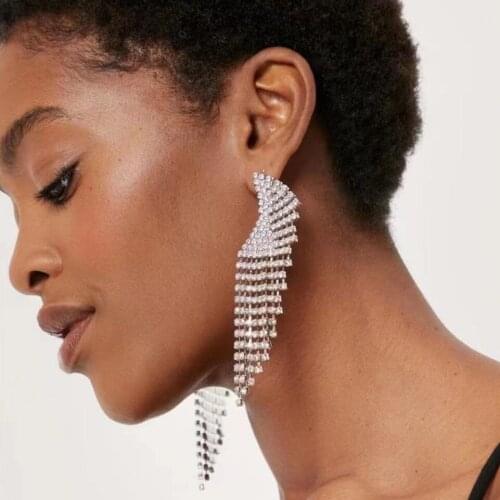 Irregular Shiny Rhinestone Tassel Dangle Earrings Jewelry Hot Sale Women Evening Dress Statement Earrings Accessories